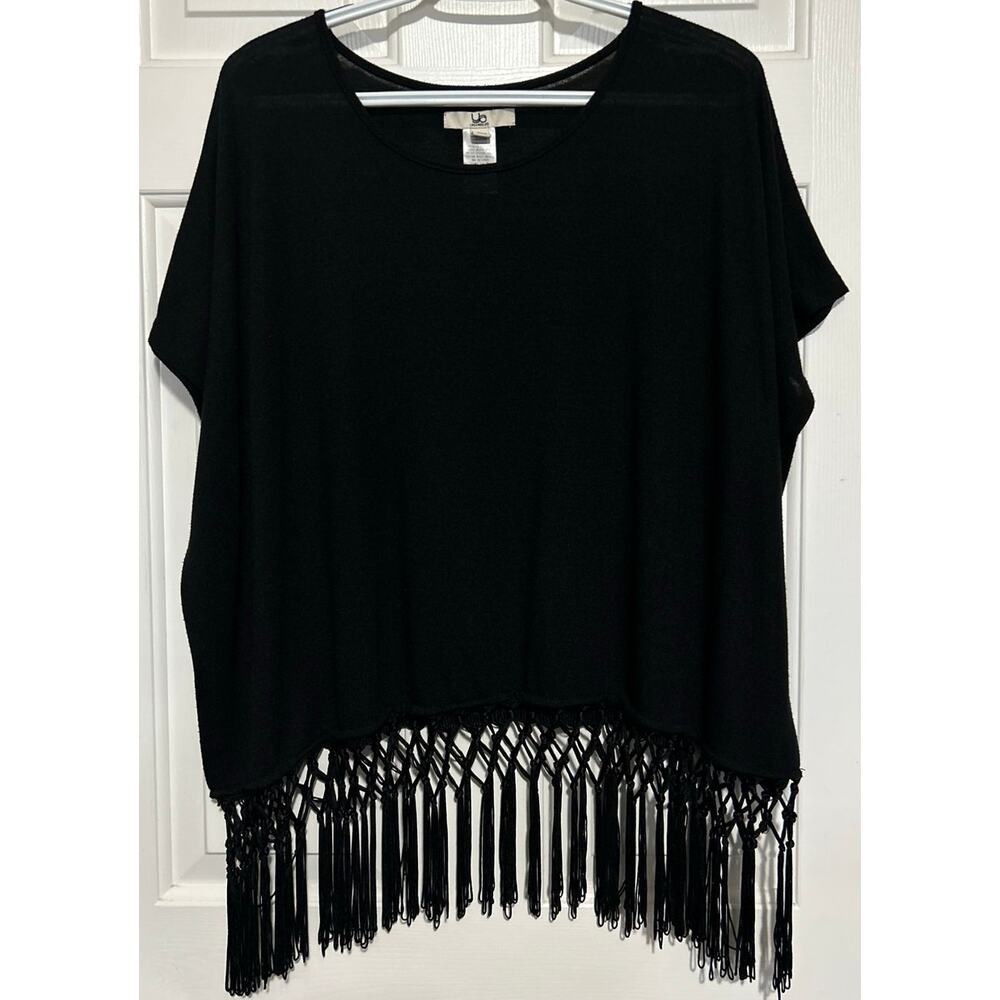 Ya Los Angeles Women's Black Short Sleeve Fringe Blouse Size L